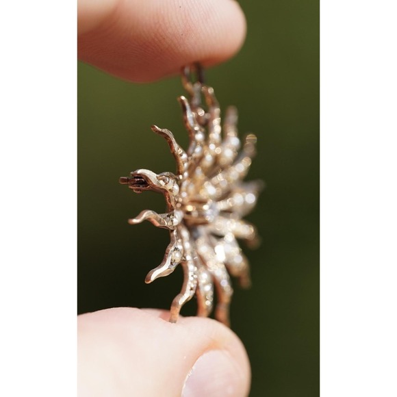 Antique 10k Solid Yellow Gold Natural Seed Pearl Old Mine Cut Diamond Pendant - Picture 5 of 7